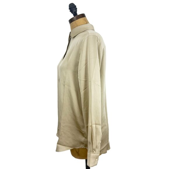 J.CREW Drapey Satin Button-Up Top XS Champagne Shirt Long Sleeve Work Formal B23 - Picture 5 of 8
